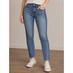 LR1912 Knox Rose Size 2 Skinny Jeans Blue Tribal Side Stripe Stretch Denim
